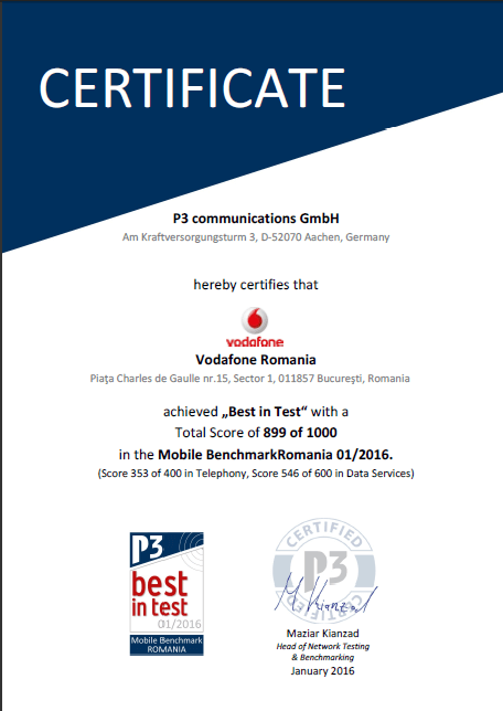 Certificat P3 Communications 2016